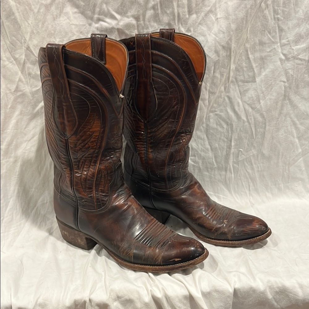 Lucchese Brown Cowboy Boots with Traditional Stitching
